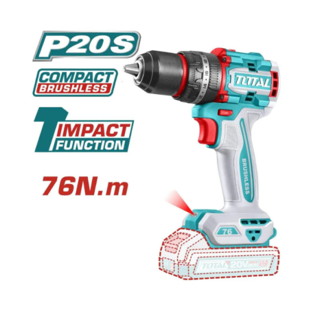 Taladro Percutor 76nm + 2 Baterías y Cargador Industrial Total TIDLI20768