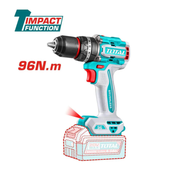 Taladro Percutor 96nm + 2 Baterias 4ah Industrial Total TIDLI20968