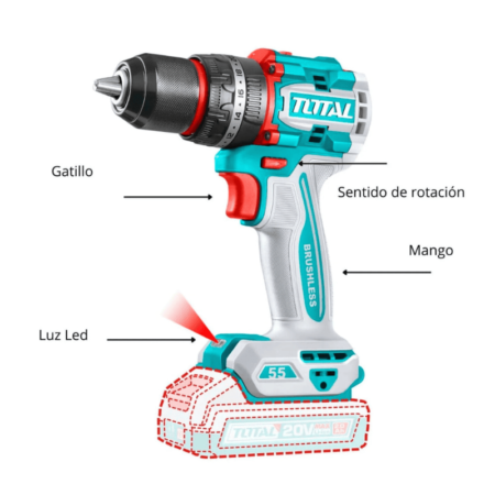 Taladro atornillador c/percutor brushless 20v 66nm total / tidli20668 - Imagen 5