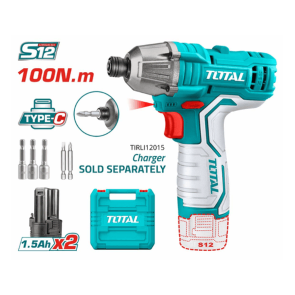 TOTAL SKU: 11437571 Destornillador de Impacto 100nm 12v Total TIRLI12015