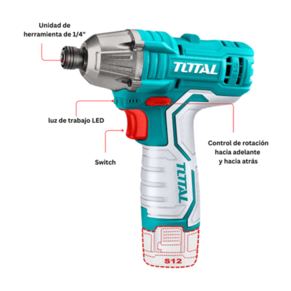 Destornillador De Impacto 100Nm 12V Total TIRLI12015