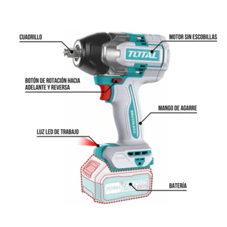LLAVE DE IMPACTO 20V 850NM MOTOR BL SOLO CABEZAL TOTAL-TIWLI20851