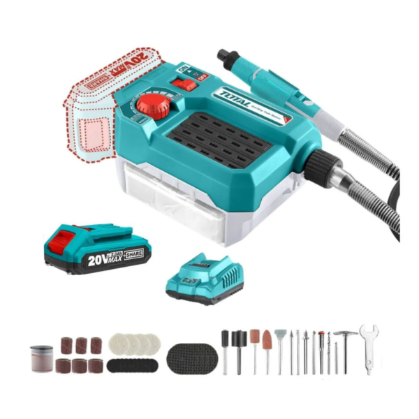 Mini Amoladora Inalámbrica 20V Total TMGLI20011 con 40 Accesorios