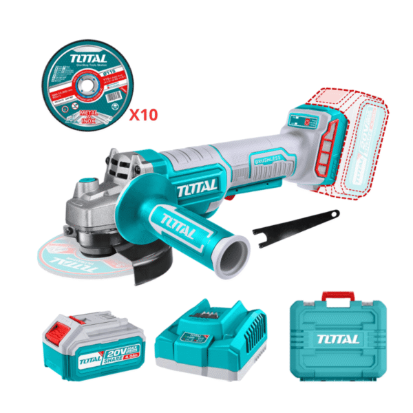 Amoladora Angular Inalámbrica Total TAGLI2111561 4 ½' 20V con Batería 4Ah y Cargador