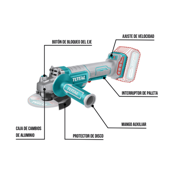 Amoladora Angular Inalámbrica Total TAGLI2111561 4 ½' 20V
