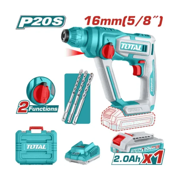 Rotomartillo SDS Plus 1.5 Joules 20v Incluye Bateria y Cargador Total TRHLI201681