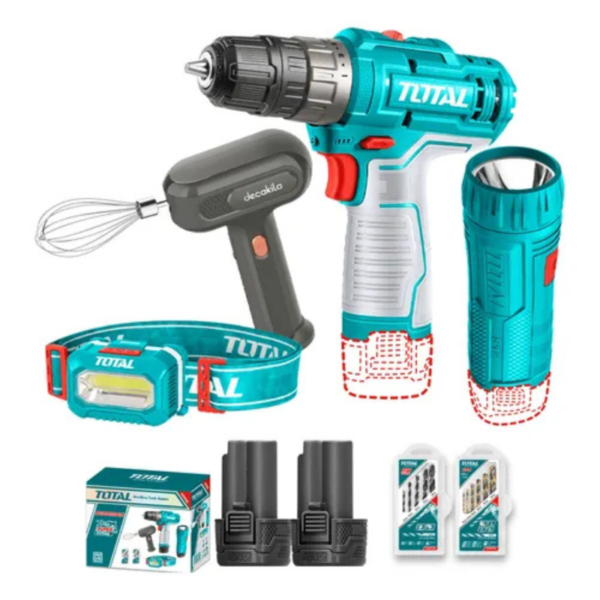 Taladro 12v + Linterna + Lampara + Batidora Total TOSLI23115