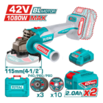 AMOLADORA ANGULAR 42V BRUSHLESS 1080W (TAGLI4108112) 4-12 Kit con 2 Baterías