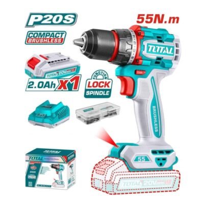 Inicio 19 Taladro Atornillador 20V 55Nm Brushless, Mandril Metálico 13 mm con Batería y Cargador – TDLI205582