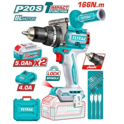 Taladro Percutor Inalámbrico TOTAL 20V 166Nm Brushless + 2 Baterías 5.0Ah y Cargador