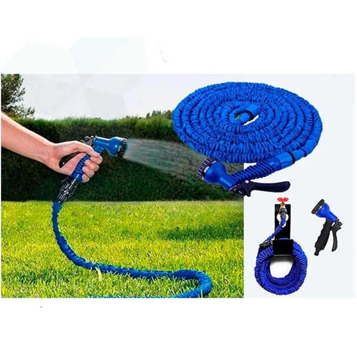Manguera Expandible 30 Metros Magic Hose 2 Manguera Magic Hose expandida y recogida