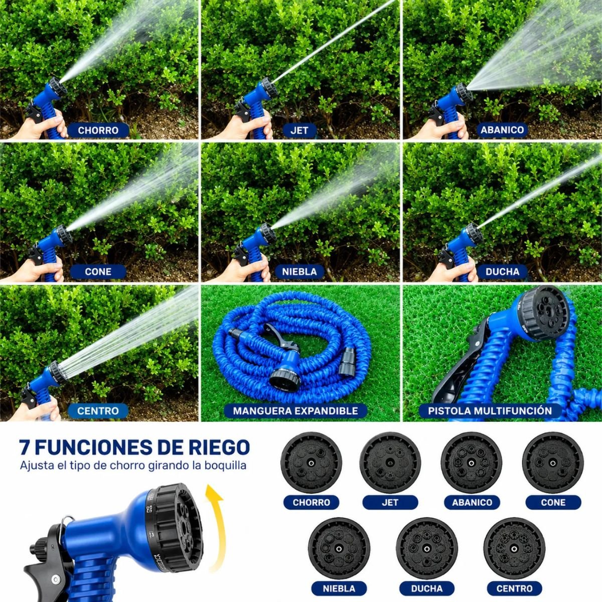 Manguera Expandible 30 Metros Magic Hose 1 Manguera expandible Magic Hose de 30 metros azul