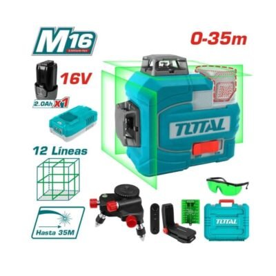 Inicio 24 Nivel Láser Verde 12 Líneas TOTAL TLL301201 con Batería 16V, Control Remoto y Accesorios